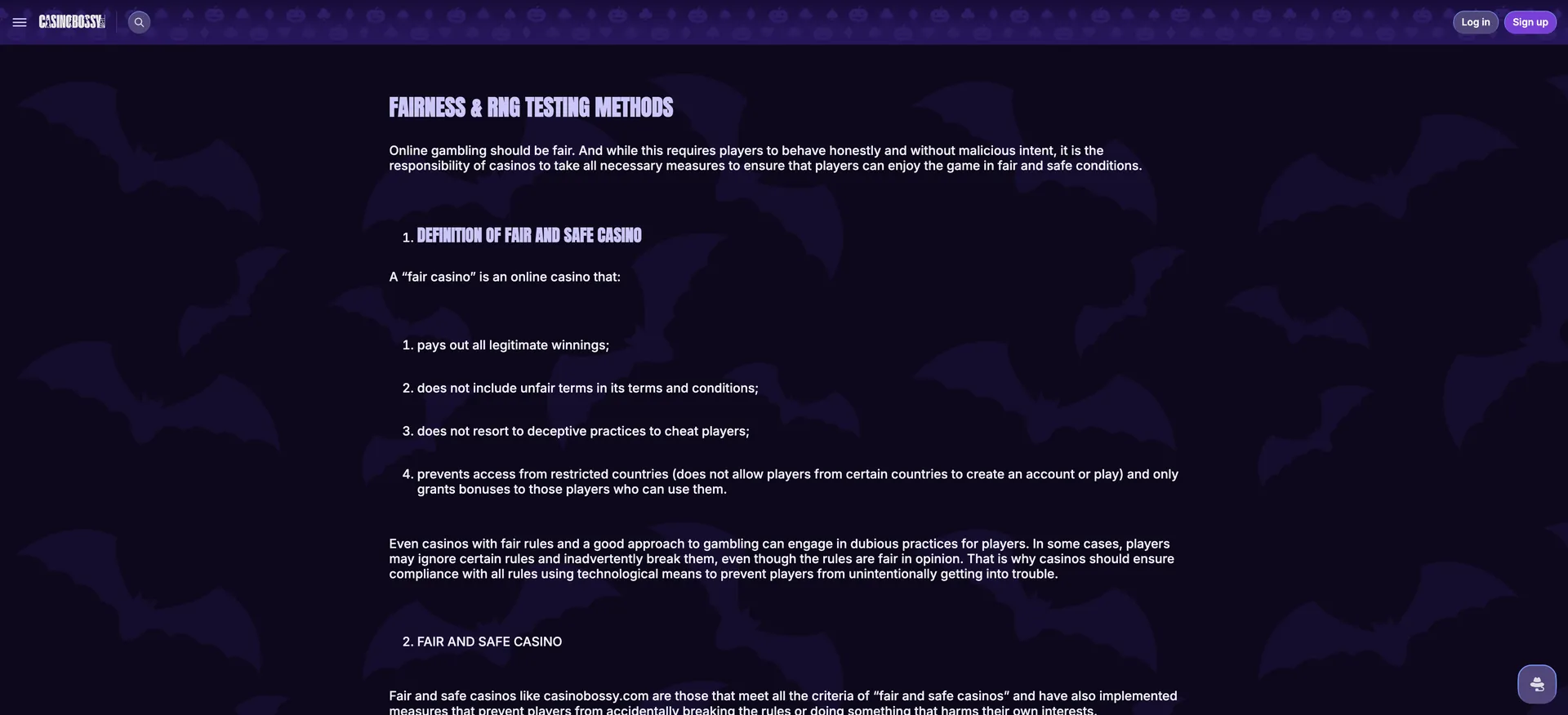 Casinobossy Login: Fairness Rng Testing Methods